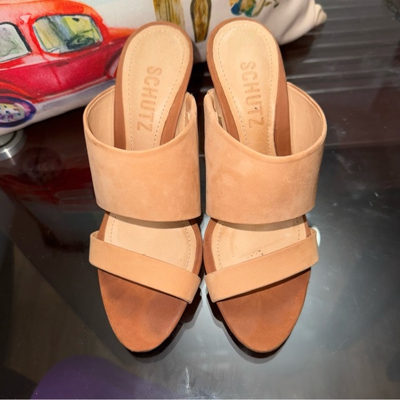 Schutz Tosca Geometric-Heel Slide Sandals In Honey Size 5.5 - Picture 5 of 12